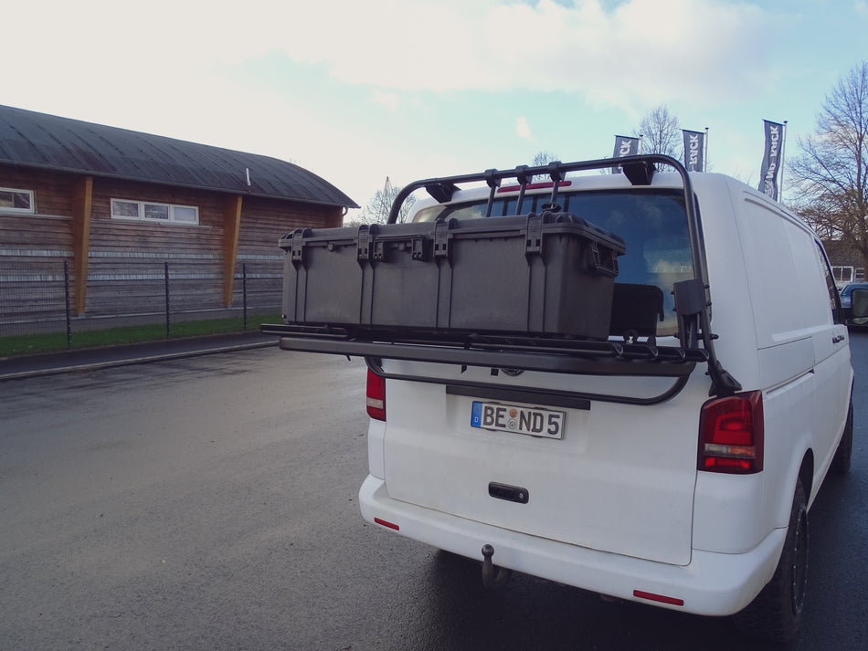 ND-Rack Koffer mit Schnellspann Befestigung für VW T5/T6 Logo Heckträger