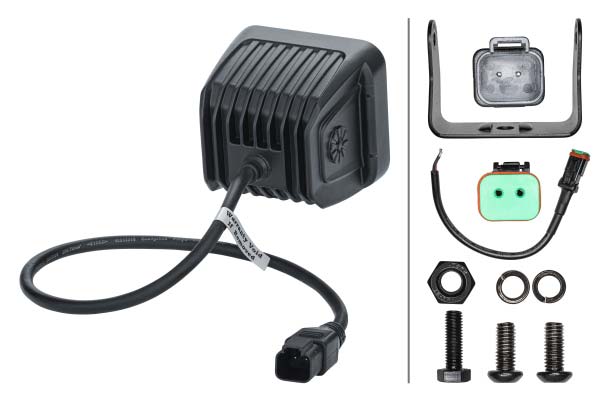 HELLA Black Magic Cube LED Arbeitsscheinwerfer Spot, 3.000 lm, Set mit Kabel & Schalter